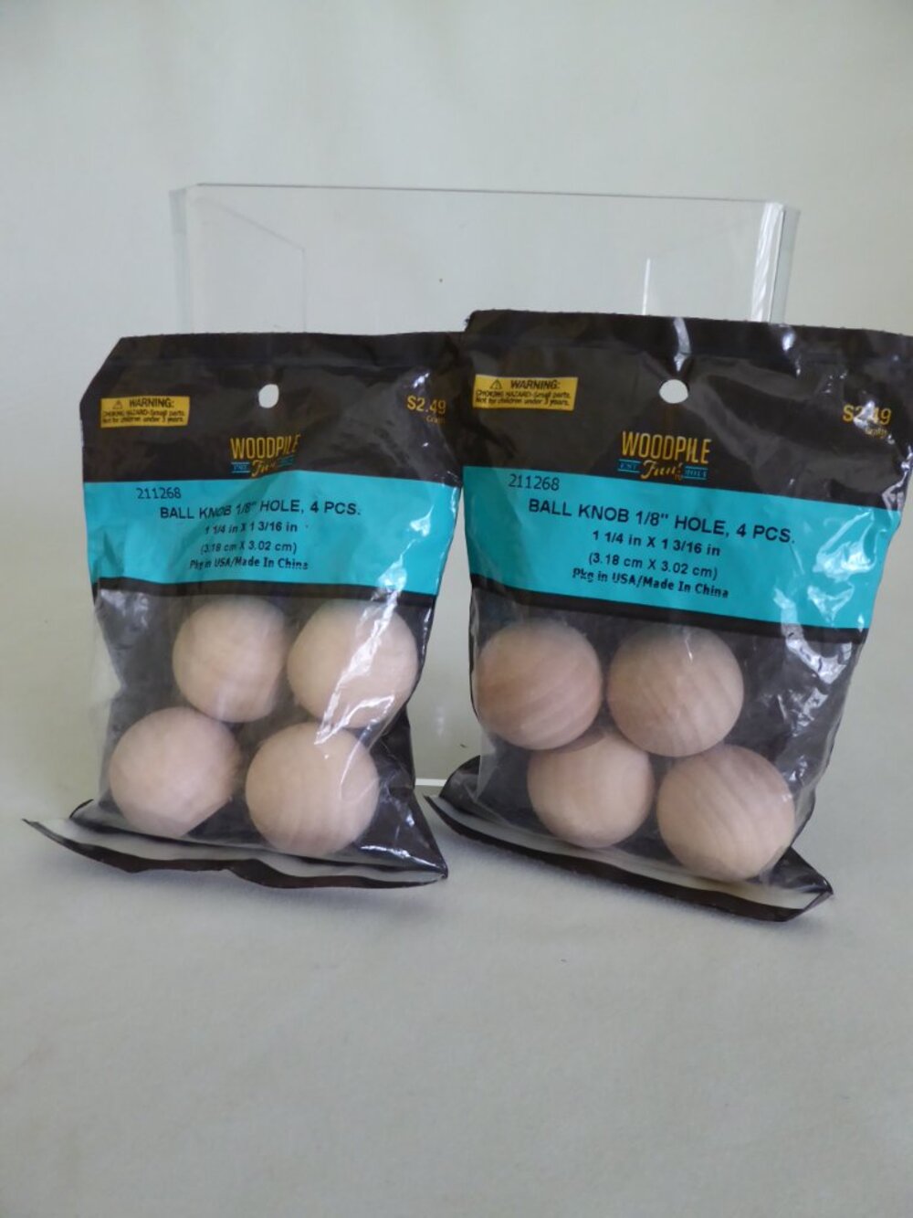 NEW SOLID UNFINISHED WOOD BALL PULL KNOB LOT OF 8 (2 PACKAGES) WOODPILE